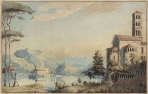 Decoration for General Use. Landscape with Lake and Church by Karl Friedrich Schinkel