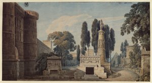The Vestal. Opera by Gaspare Spontini. Design for the 3rd Decoration. View of an Ancient Roman Tomb Street by Karl Friedrich Schinkel