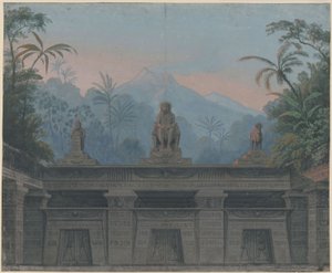 The Magic Flute. Opera by Wolfgang Amadeus Mozart. Design for the 4th Decoration. Forecourt to Sarastro