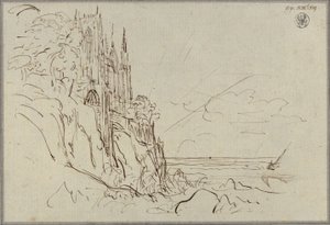 A Gothic Church on a Steep Seacoast at Sunrise by Karl Friedrich Schinkel
