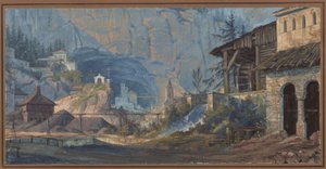 Iron Mine in Catalonia. Exterior View by Karl Friedrich Schinkel