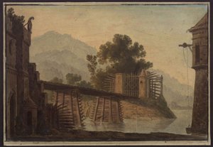 Faniska. Opera by Luigi Cherubini. Design for the 3rd Decoration. Bridge over a Lake by Karl Friedrich Schinkel
