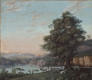 Italian Ideal Landscape with Tree, Herd, and Mountains by Karl Friedrich Schinkel