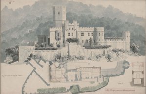 Koblenz. Stolzenfels Ruin. Upper Floor Plan and View by Karl Friedrich Schinkel