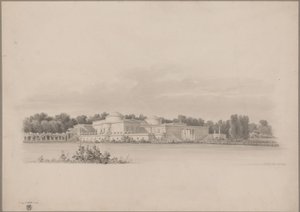 Potsdam-Sanssouci. Antique Country House near Charlottenhof Palace. Perspective View from Northeast by Karl Friedrich Schinkel