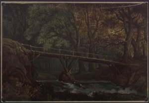 Undine. Opera by E. T. A. Hoffmann. Design for the 7th Decoration. Dense Forest with Bridge over a Stream by Karl Friedrich Schinkel