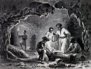Archaeological Discoveries in Caves of Samoun, engraving based on drawing by Karl Girardet by Karl Girardet