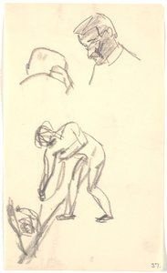 Various Small Sketches: Two Heads of a Couple of Figures (Composition Draft?)