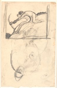 Draft for the Painting "Høder and Loke", furthermore (upside down) indication of figure composition by Karl Isakson