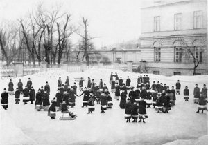 Pupils of the Smolny Institute for Noble Maidens at Winter Walk, c. 1913 by Karl Karlovich Bulla