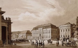 Unter den Linden, Berlin. A View from the Neue Wache towards the Kronprinzenpalais with the Prinzessinenpalais to the Right and the Kommandatur to the Left by Karl Loeillot Hartwig