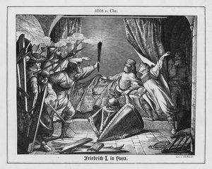 Hartmann of Siebenich disguised as Frederick Barbarossa to enable the Emperor to escape from Susa, Italy