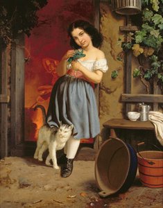 A Young Girl with a Cat by Karl Nahl