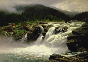 Norwegian Waterfall, at Lofor in Valders by Karl Paul Themistocles von Eckenbrecher