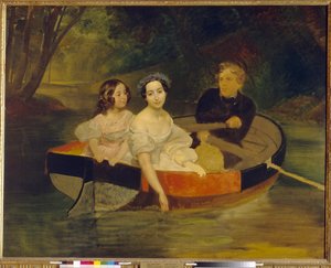 Self-Portrait with Baroness Yekaterina Meller-Zakomelskaya and Her Daughter in a Boat by Karl Pavlovich Bryullov