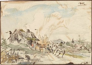 Rural Idyll, Farmhouse with Horses by Karl Pischinger