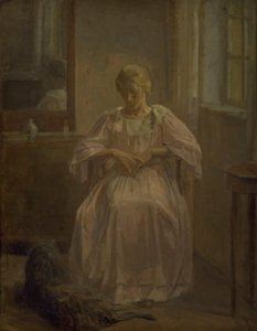 A Young Girl, Sophie Lofthus, with a Dog by Karl Schou