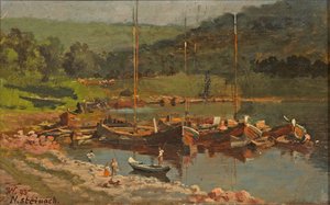 Ships in Neckarsteinach, 1893 by Karl Weysser