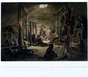 The Interior of the Hut of a Mandan Chief, engraved by Narcisse Edmond Desmadryl, c.1835 by Karl after Bodmer