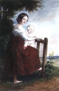 Girl holding a Baby: Landscape Background