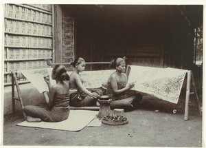 Three Javanese Women Drawing Batik Designs on Cloth