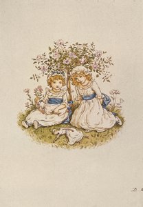 Two Girls with Dolls Sitting Under a Rose Bush by Kate Greenaway