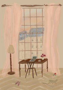 Paris Window View with Rustic Desk by Katharina Puritscher