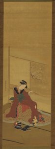Interior: A Girl and a Kitten, Edo Period, Late 18th Century by Katsukawa Shuncho