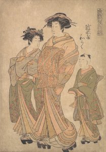 The Oiran Wakoku of Echizen-ya Attended by a Shinzo and a Kamuro