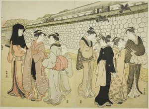 Women Walking by a Moat by Katsukawa Shuncho