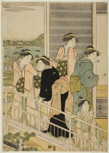 Women on a Balcony of a Yoshiwara Teahouse by Katsukawa Shuncho