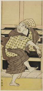 Actor Asao Tamejuro I as Drunken Gotobei Doing a Sambaso Dance in “Yoshitsune’s Koshigoe Petition” by Katsukawa Shun