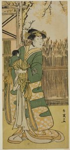 The Actor Nakayama Tomisaburo I as Lady Tokiwa in the Play Kimmenuki Genke no Kakutsuba, Performed at the Ichimura Theater in the Eleventh Month, 1791