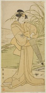 The Actor Yamashita Kinsaku II as Okaya in the Play Yomogi Fuku Noki no Tamamizu, Performed at the Kiri Theater in the Fifth Month, 1795 by Katsukawa Shun