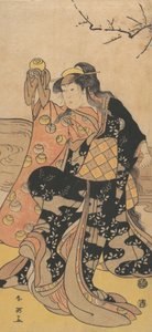The Fourth Iwai Hanshiro as a Woman Holding a Crystal Ball and Dancing on the Bank by Katsukawa Shun