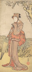 Iwai Kiyotaro as a Woman Standing under a Plum Tree by Katsukawa Shunko