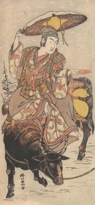 The Actor Matsumoto Koshiro IV on a Bullock in a Snowstorm by Katsukawa Shunko