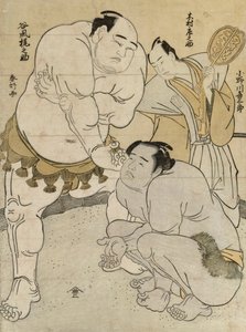 Preparations for the Match between Onagawa Kisaburo and Tanikaze Kajinosuke, refereed by Kimura Shonosuke by Katsukawa Shunsho