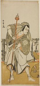The Actor Ichikawa Danjuro V as Taira no Masakado Disguised as the Pilgrim Junjo in the Play Masakado Kammuri no Hatsuyuki, Performed at the Nakamura Theater in the Eleventh Month, 1777