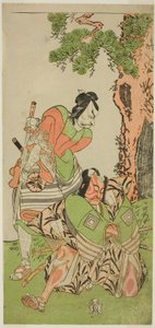 The Actors Ichikawa Danzo III as I no Hayata Tadazumi and Matsumoto Koshiro II as Osada no Taro Kagemune Disguised as Yatsurugi Zaemon, in the Play Nue no Mori Ichiyo no Mato, Performed at the Nakamura Theater in the Eleventh Month, 1770 by Katsukawa Shunsho