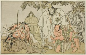 The Actors Nakajima Mihoemon II as Aramaki Mimishiro, Matsumoto Koshiro II as Otomo no Yamanushi, and Ichikawa Danzo III as Hannya no Goro, in the Play Kuni no Hana Ono no Itsumoji, Performed at the Nakamura Theater by Katsukawa Shunsho