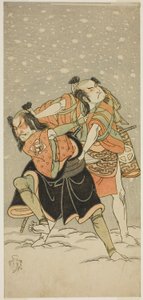 The Actors Otani Hiroji III as Kameo (right), and Sakata Sajuro I as Ario (left), in the Play Hime Komatsu Ne no Hi Asobi, Performed at the Ichimura Theater in the Ninth Month, 1768 by Katsukawa Shunsho