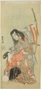 The Actors Sawamura Sojuro II as the priest Shunkan and Azuma Tozo II as Oyasu in the play "Hime Komatsu Ne no Hi Asobi (Outing to Pick Pine Seedlings on the Rat-Day of the New Year)"