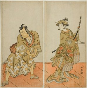 The Actors Segawa Kikunojo III as Aigo no Waka and Ichikawa Yaozo II as Hachio-maru Aratora, in the Play Chigo Sakura Jusan Kane, Performed at the Ichimura Theater in the Eleventh Month, 1774