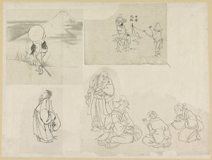 Four Scenes with Different Figures by Katsushika Hokusai (possibly)