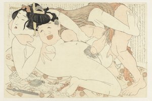 Bathhouse Attendant and Naked Woman (The Adonis Plant) by Katsushika Hokusai