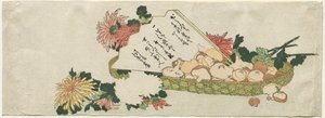 Basket with Fan, Chrysanthemums, and Mushrooms, early 1800s by Katsushika Hokusai