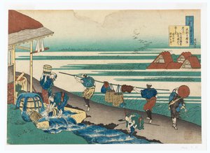 Dainagon Tsunenobu (Workers, beside the sea, dyeing cloth), from A Hundred Poems Explained by the Nurse by Katsushika Hokusai