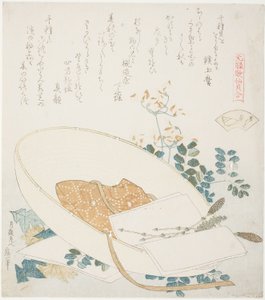 Freshly-Picked Flowers in a Traveler’s Hat, illustration for The Thousand-grasses Shell, from the series 