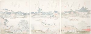 Komagata Hall and O-umaya River Bank, from the series "A Selection of Horses" by Katsushika Hokusai